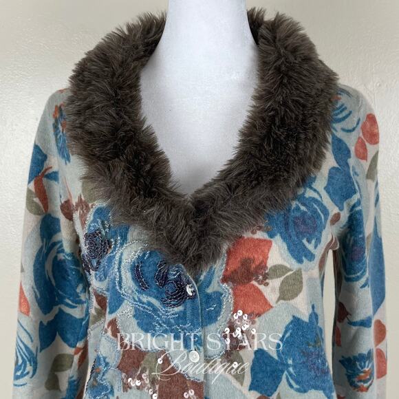 Extremely Rare Faux Fur Trim Cardigan ASO Phoebe Buffay Friends Alt Lorelai - Picture 8 of 12